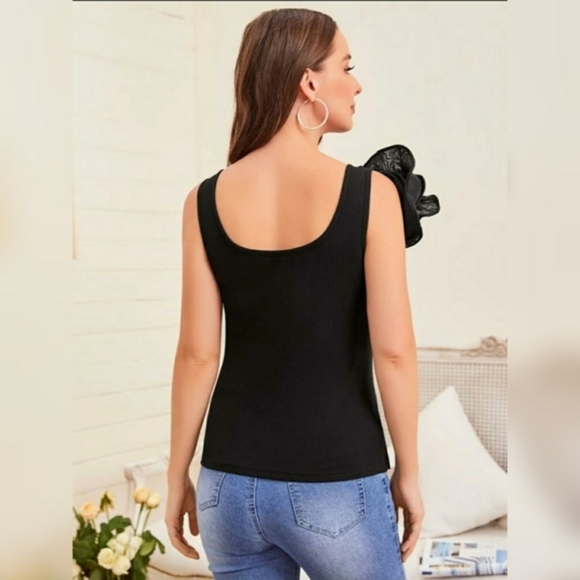 Maternity ✦ Chiffon Applique Flower Top ✦ Black Sleeveless V-Neck Size M - Picture 6 of 11